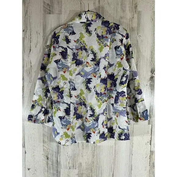 Harve Benard Womens‎ Linen Blend Top Size Large Watercolor Floral Button Up - Picture 2 of 9